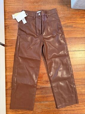 Wilfred Faux Leather Wide-Leg Pants - Melina, Cropped Cognac.